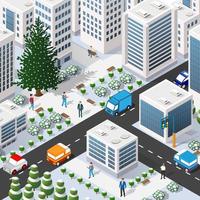 illustration de noël d'hiver 3d isométrique du quartier de la ville vecteur