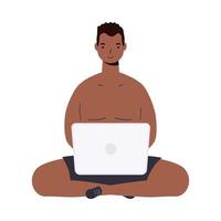 caricature de garçon avec un short masculin avec un dessin vectoriel pour ordinateur portable