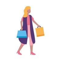 avatar de femme avec des sacs à provisions vector design