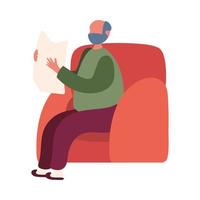 homme avatar isolé sur chaise avec dessin vectoriel de journal