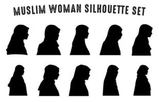 ensemble de musulman femme dans hijab silhouette vecteur, musulman femme visage profil noir silhouettes vecteur