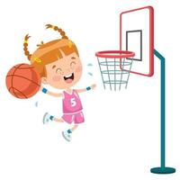 petit enfant jouant au basket vecteur