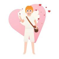 peu garçon en portant l'amour lettre ou enveloppe, mascotte de aimer, amour personnage pour Valentin jour, adorable Cupidon avec ailes et sac avec des lettres vecteur