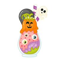 savoureux kawaii citrouille en forme de la glace crème dans verre avec crâne et la tombe dessin animé pour Halloween vecteur