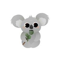 mignonne koala ours en mangeant eucalyptus feuilles isolé sur blanc arrière-plan, des gamins ou garderie impression vecteur