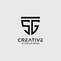 Créatif style sg lettre logo conception modèle avec bouclier forme icône vecteur