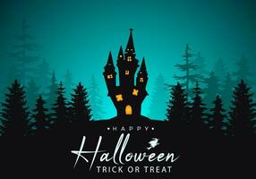 content Halloween Contexte avec effrayant effrayant paume arbre forêt à nuit et effrayant Château vecteur
