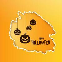 content Halloween carte déchiré papier effet Contexte avec pendaison citrouilles avec Halloween souhait texte vecteur