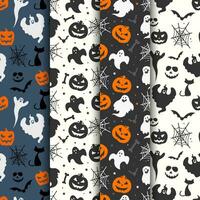 Halloween sans couture motifs Contexte collection illustration avec des fantômes chats chauves-souris citrouilles et toiles d'araignée vecteur