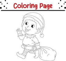 Noël mignonne elfe coloration page pour les enfants vecteur