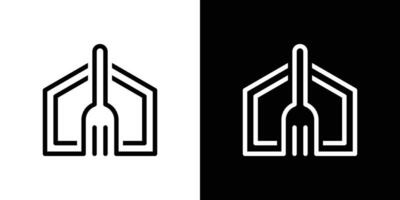 fourchette et Accueil logo conception restaurant icône vecteur illustration