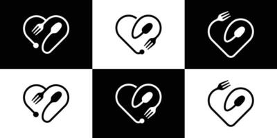 logo conception Créatif ligne l'amour et fourchette restaurant icône vecteur illustration