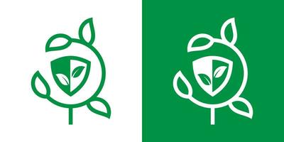 bouclier et feuille croissance icône logo vecteur illustration