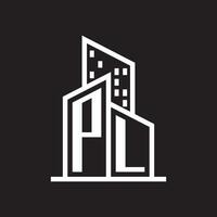 PL réel biens logo conception avec bâtiment style , logo Stock vecteur