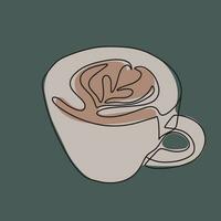 tasse de café avec mousseux cœur. continu dessin de lignes. romantique concept de café, réunion, aimer, amitié, chaud relation. vecteur