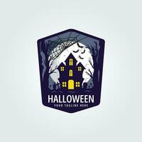 Halloween logo icône conception inspiration avec chauve souris, arbre, grave, château, lune et araignée la toile Château vecteur illustration