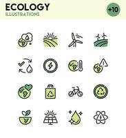 ensemble de éco en relation Icônes, global échauffement, recyclage, durabilité, énergie économie, climat changement, air la pollution et linéaire variété vecteurs. vecteur
