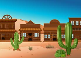 Scène de désert avec des magasins et des cactus vecteur
