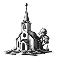 église rétro main tiré esquisser vecteur illustration paysage
