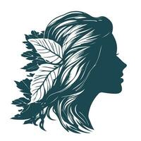 silhouette de une magnifique fille avec longue cheveux dans profil esquisser main tiré dans griffonnage style vecteur illustration