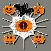 illustration sur thème autocollant pour fête vacances Halloween avec Orange citrouilles vecteur