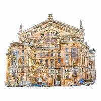 opéra Garnier Paris France aquarelle main tiré illustration isolé sur blanc Contexte vecteur