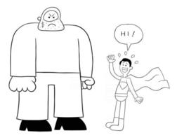 l'homme criminel de dessin animé est trop grand et le super-héros a peur de lui vecteur
