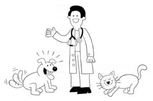 dessin animé le vétérinaire est avec le chat et le chien et ils sont très heureux vecteur
