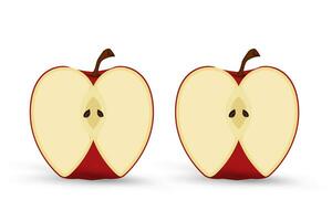 groupe de deux Frais Pomme fruit Couper objet, élément sur isolé blanc arrière-plan, en bonne santé des fruits concept vecteur