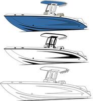 bateau vecteur, bateau à moteur vecteur ligne art illustration.