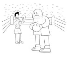 match de boxe de dessin animé, boxeur faible et fort sur le ring vecteur