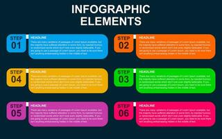 infographie modèle conception avec 6 pas. infographie conception pour présentations, bannières, infographies et affiches vecteur