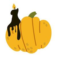 content Halloween. une noir brûlant bougie sur une Jaune citrouille fond. voyance. isolé illustration sur une blanc Contexte pour vacances cartes, Mots clés, autocollants. mignonne isolé plat illustration vecteur