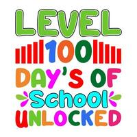 niveau 100 journées de école déverrouillé. 100 journées école T-shirt conception. vecteur