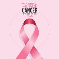 mois de sensibilisation au cancer du sein en octobre avec ruban rose réaliste vecteur