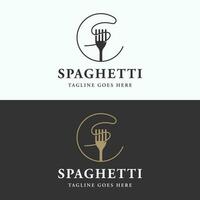 italien spaghetti logo modèle conception avec fourchette et Pâtes. logo pour restaurant, affaires et culinaire. vecteur