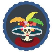 la calavera catrina pimpant squelette élégant crâne plat vecteur. journée de le mort concept. dia de los muertos vecteur