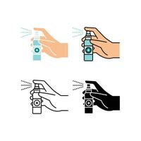 main en portant et pulvérisation main désinfectant. désinfectant ou de l'alcool vaporisateur pour antiseptique concepts. pulvérisation antibactérien désinfectant vaporisateur icône. vecteur illustration. conception sur blanc Contexte. eps dix.