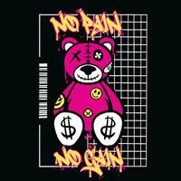 graffiti nounours ours rue porter illustration avec slogan non douleur non Gain vecteur