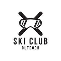 rétro ski sport modèle logo élément sur ancien hiver, avec des skis et montagne.logo pour ski sport, club, badge et étiqueter. vecteur