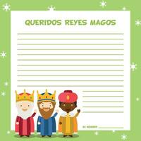 Trois sage Hommes lettre modèle vecteur illustration pour Noël temps dans Espagnol, avec enfant personnages.