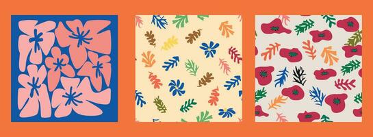 moderne branché matisse fleur minimal style. ensemble de 3 matisse inspiré mur art affiches, brochure, prospectus modèles vecteur