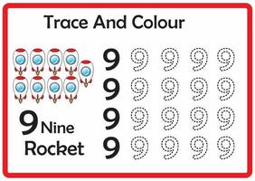 trace et couleur fusée numéro 9 vecteur