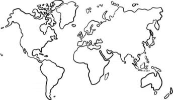 croquis de carte du monde à main levée sur fond blanc. illustration vectorielle. vecteur