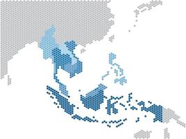 carte de l'asie du sud-est et des pays voisins en forme d'hexagone vecteur