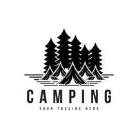 pin des arbres et camping tente texturé logo conception vecteur