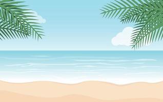 vacances d'été et plage de la mer avec fond de feuilles de palmier vecteur