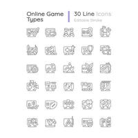 jeu d'icônes linéaires de types de jeux en ligne vecteur