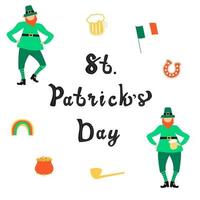 lettrage de la saint patrick avec des lutins plats vecteur