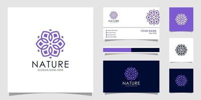 vecteur premium logo fleur nature avec conception de carte de visite